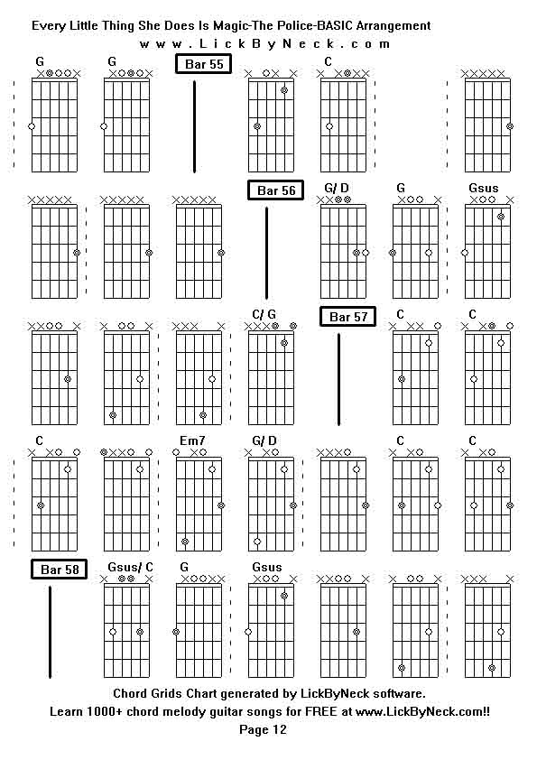 Chord Grids Chart of chord melody fingerstyle guitar song-Every Little Thing She Does Is Magic-The Police-BASIC Arrangement,generated by LickByNeck software.